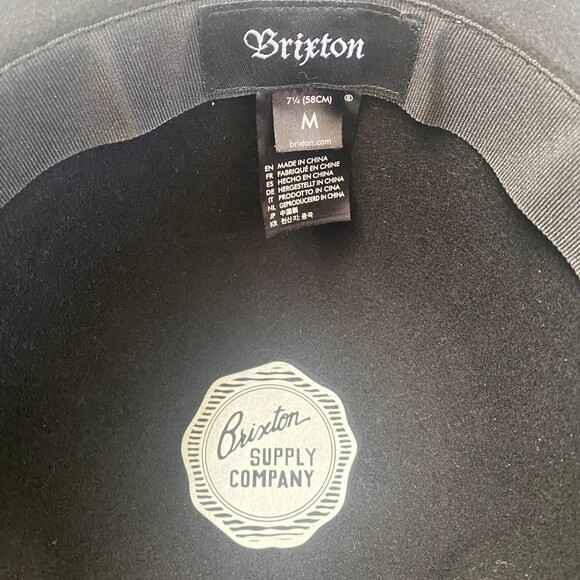 BRIXTON Black Wool Felt Hat with Black Bow Tie Ribbon Size M